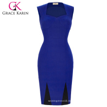 Grace Karin Frauen Sommer Bleistift Kleid High Stretchy ärmellosen Nylon-Baumwolle Spandex Blue Retro Vintage Kleid CL008945-1